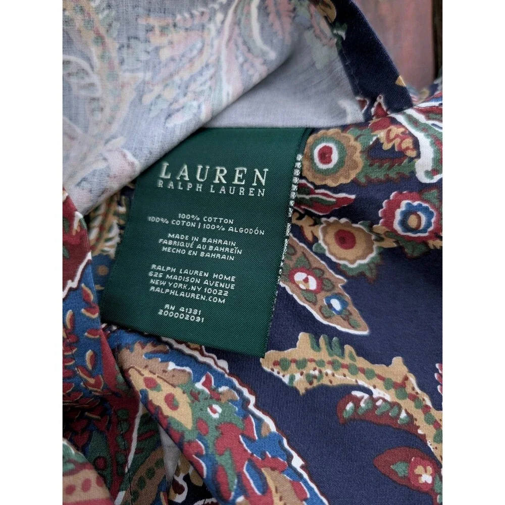 Vintage Royal Blue Paisley RALPH LAUREN King Size Pillow Sham 100% Cotton EUC